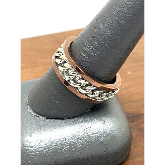 Men's Wedding Band Brown Silver Chain Style Stainless Steel 8mm Size 10 - Picture 8 of 13